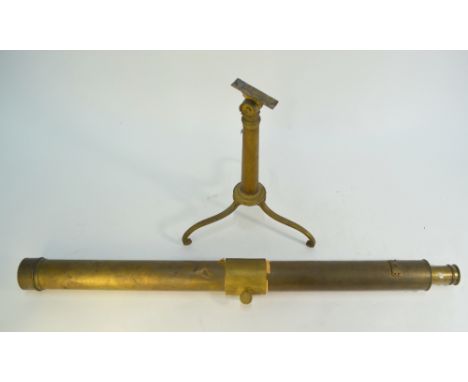 A 19th century brass telescope on tripod stand, 83.5 cm long
