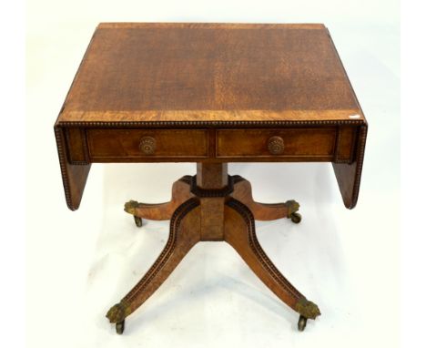 A Victorian cross-banded oak and pollarded oak sofa table, the well figured drop end top over two frieze drawers opposing dum