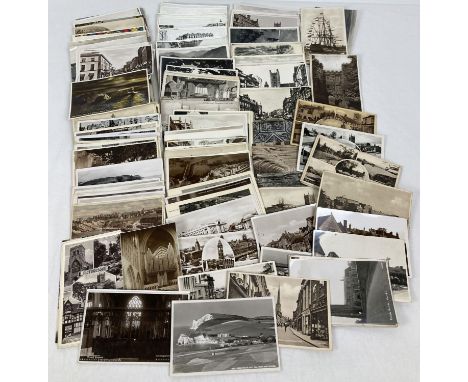 200+ assorted vintage (mostly black &amp; white) British destination postcards. To include RP's. 