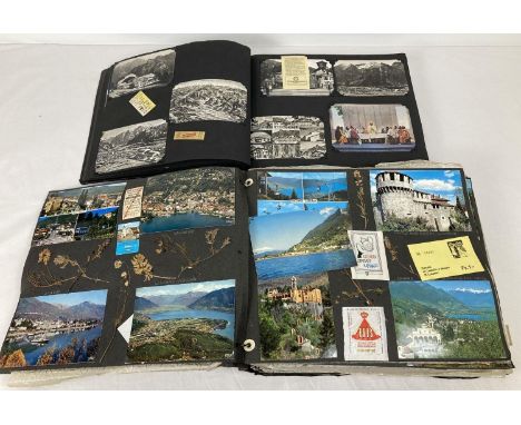 2 vintage holiday albums from 1950's-70's, to British &amp; European destinations. Containing postcards, photographs, tickets