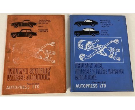 2 vintage Triumph Autobooks from Autopress Ltd. Triumph GT6 Vitesse  2 ltr 1969-70 by Kenneth Ball together with Spitfire/Vit