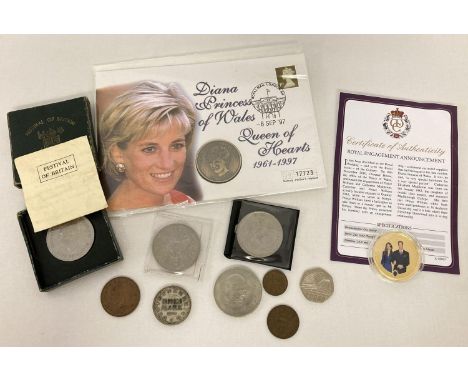 A collection of British commemorative coins and vintage coins. To include boxed Festival Of Britain 1951 crown, 24ct plated C