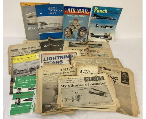 A collection of vintage newspapers &amp; magazines relating to aircraft. To include newspapers from the 1950's, 1950's Aviati