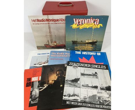 A vintage LP record case together with 8 LP's relating to offshore pirate radio. To include: "veronica", "Hat Radio Monique A