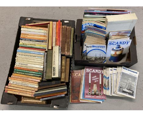 2 boxes of vintage and modern books and booklets. To include a selection of "Scandy" The Magazine of Torquay Pottery Collecto