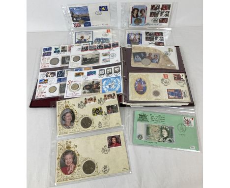 A folder of The Philatelic Numismatic Collection of first day stamp covers with coins and banks notes. To include: Last day o