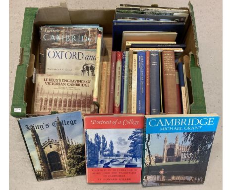 A box of assorted vintage books relating to Cambridge. 