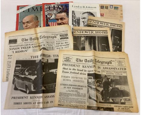 A collection of assorted vintage ephemera relating to US presidents. To include 1960's Time Magazines and Nov 23 1963 The Tim