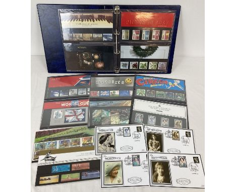 A blue folder containing 12 x 2002 Royal Mail mint collectors stamp sets and 4 first day covers. Comprising: Rudyard Kipling 