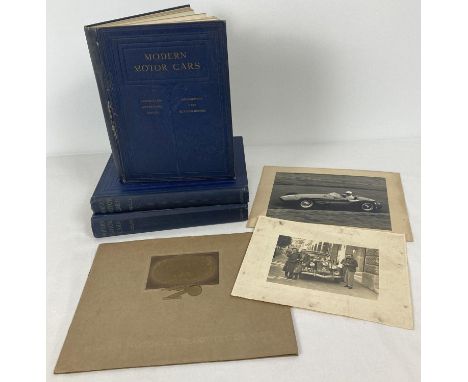 A small collection of vintage automobilia books and ephemera. Comprising: Volumes 1 - 3 of Caxton's Modern Motor Cars, 1930's