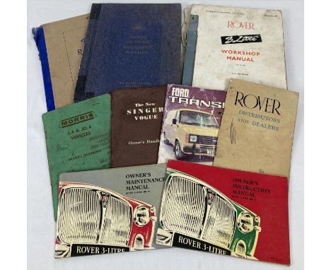 A collection of 8 vintage car manuals. To include Rover 60-75-90 Workshop Manual, Rover 3 Litre Workshop Manual, The New Sing