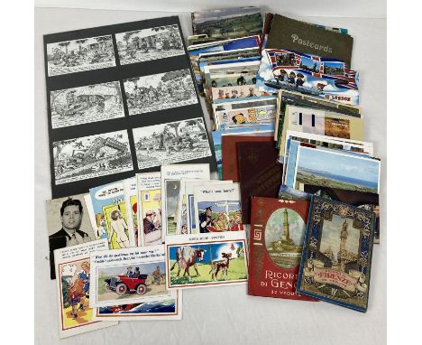 A framed and glazed set of 6 "The Southwold Express" postcards together with a box of antique and  vintage postcards. To incl