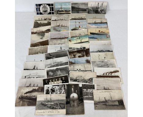 Approx. 60 vintage naval and shipping related postcards to include RP's. 