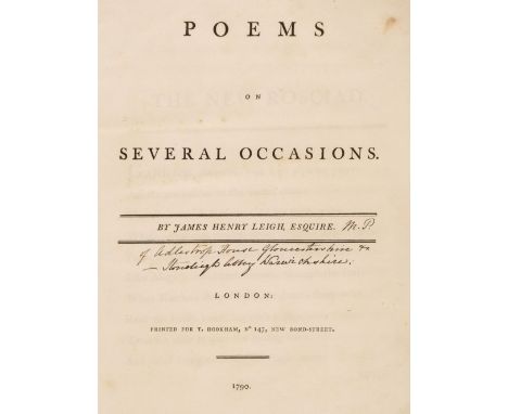 Leigh (James Henry). Poems on Several Occasions, 1st edition, London: T. Hookham, 1790, contemporary inscription in ink to ti