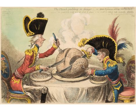 * Gillray (James).  The Plum Pudding in Danger;-or-State Epicures taking un Petit Souper..., H. Humphrey, 1805 [but H. G. Boh