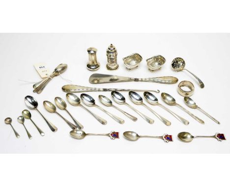 A selection of silver items, including: a set of six silver teaspoons, by Harrison Brothers &amp; Howson, Sheffield, 1899; a 