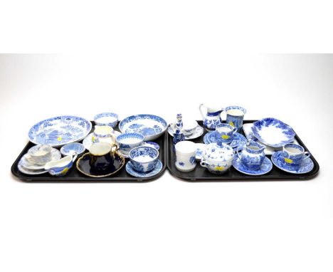 A selection of blue and white ceramic tea wares, including: two Copeland Spode’s ‘Italian’ pattern coffee cups and saucers; a