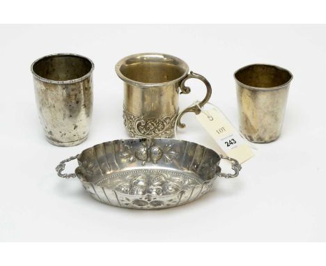An Edwardian silver Christening cup, by William Hutton &amp; Sons Ltd, Birmingham, 1906; a Continental 800 standard silver tw