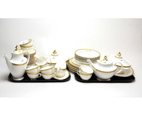 A Royal Doulton ‘Royal Gold’ pattern dinner and tea service, including: eight place settings, a teapot, a coffee pot, teacups