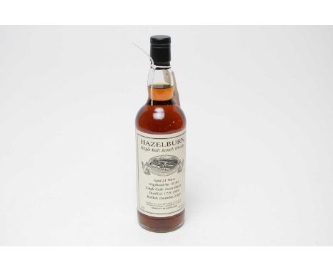 A bottle of Hazelburn 21 year old single malt Scotch whisky, distilled 17/9/1999, bottled December 2020. Distilled and bottle