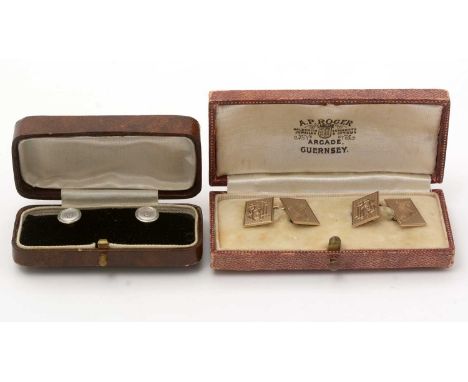 A pair of Art Deco diamond and enamel dress studs, in yellow gold, stamped '18CT', 2.4g, in box; together with a pair of 9ct 