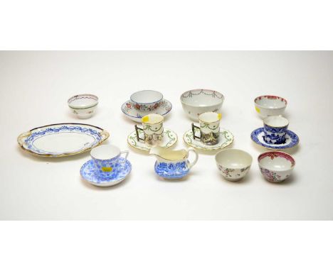 A selection of 19th Century and later tea ware, including: two Aynsley coffee cans and saucers, the cans with silver plated h