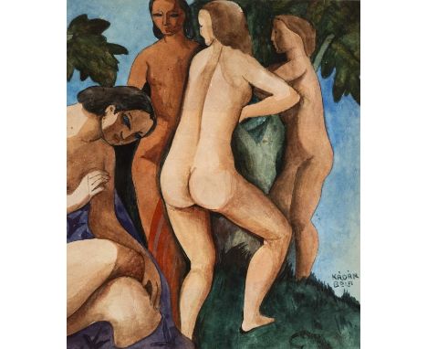 ‡ATTRIBUTED TO BÉLA KÁDÁR (Hungarian 1877-1956) gouache - Bathers, signed, 20 x17cmsProvenance: Purchased from Stern Art Deal