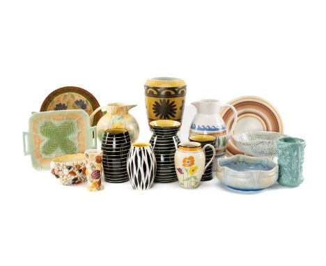 COLLECTION OF 1930's & LATER POTTERY including three Babbacombe vases, Sylvac pebble vases, two Beswick dishes, Myott dish, P