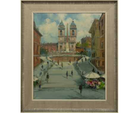 CONTINENTAL SCHOOL, TRINITA DEI MONTI, ROMA oil on canvas, signed 'R Chressa', titled verso image size 62cm x 52cm, overall s