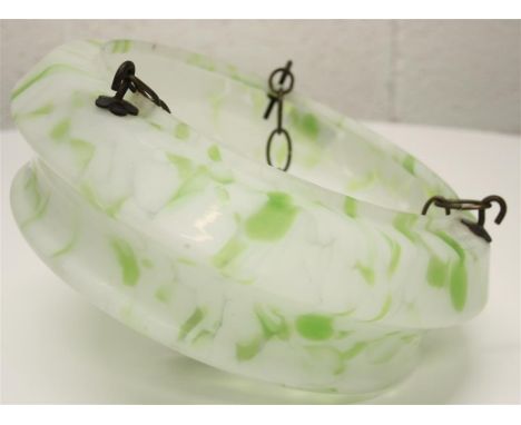 An Art Deco glass ceiling light; with a green marble-effect pattern.  30 cm diameter.