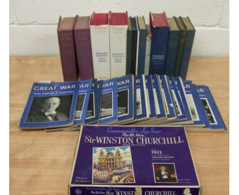 Quantity of books and other items relating to, or by, Winston Churchill to include; Churchill, His Life and Times pub. George