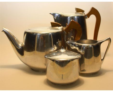 A Picquot Ware four piece tea set; manufactured by Burrage and Boyde.  Comprising of a teapot, hot water jug, cream jug and c