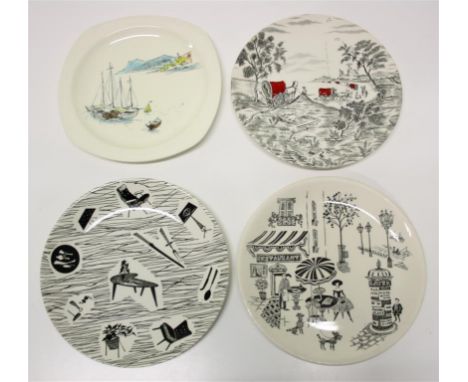 Four 1950's pottery plates; comprising of Midwinter Riviera, Washington Pottery Wagon Trail, Ridgway Homemaker and Parisienne