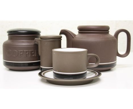 A collection of Hornsea Pottery Contrast; designed by David Queensberry and Martin Hunt and comprising of six tea cups and sa