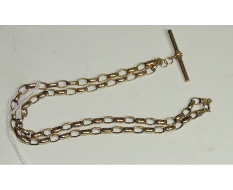 A 9ct gold belcher link, watch Albert type neck chain, with attached T.bar. 18" approx.  7g approx. 