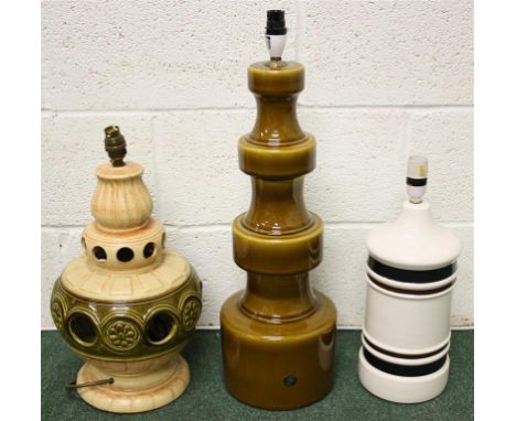 Three 1960's lampbases; comprising of Doulton.  56 cm high.  West German and a similar lamp.