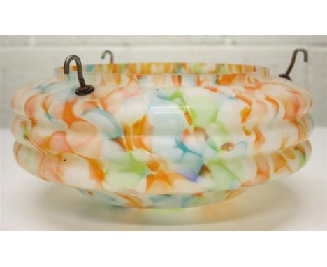 An Art Deco glass ceiling light; with a multi-coloured frosted marble-effect pattern.  30 cm diameter.