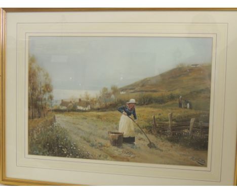 RICHARD HARRY CARTER (1839-1911) - The Fishermans Potato Patch, Cadgwith, watercolour heightened with bodycolour, signed, in 