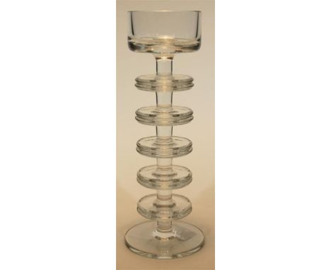 A Wedgwood Sheringham clear candlestick; designed by Ronald Stennett-Willson.  21.5 cm. high.  Pattern No. RSW13.
