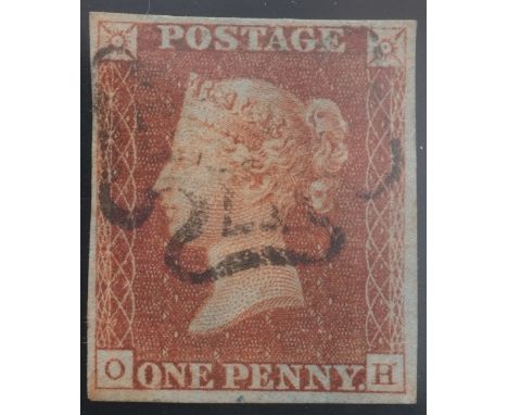 1d Red-Brown plate 9 Lettered OH (First State) 4 margin black MX