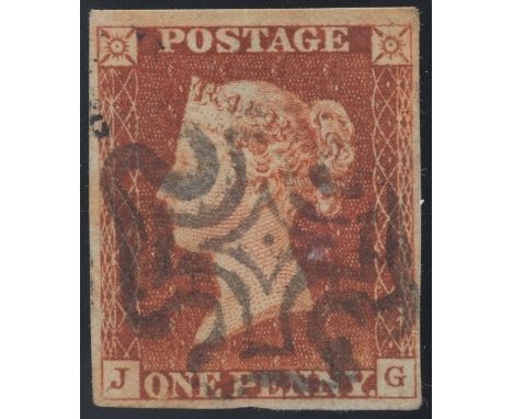 1d Red-Brown plate 8 Lettered JG (First State never repaired) 4 margin black MX