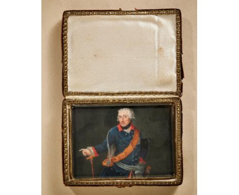 Militaria Deutschland - Herrscherhaus Hohenzollern : Anton Friedrich König: Portraitminiatur Friedrich des Großen, 2. Hälfte 