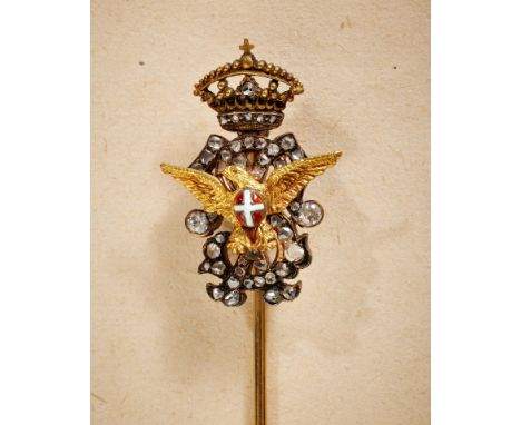 Militaria Ausland - Italien : Geschenknadel aus dem italienischen Königshaus in Brillanten. Gold. Die gekrönte Chiffre vollst
