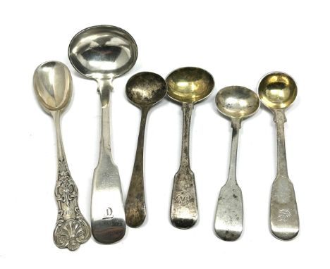 6 antique silver condiment spoons &amp; ladle