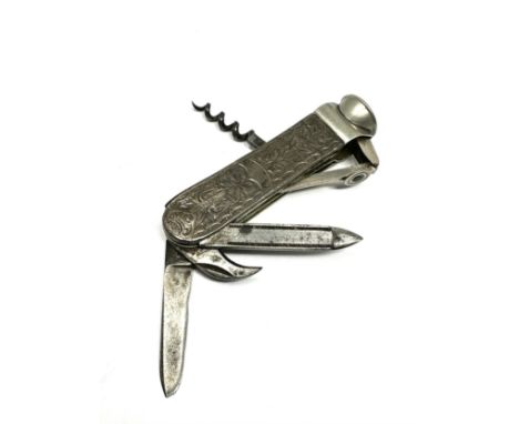 antique silver cigar cutter &amp; multi-tool knife 