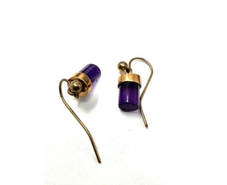 9ct Rose Gold Vintage Amethyst Set Drop Earrings (1.6g)