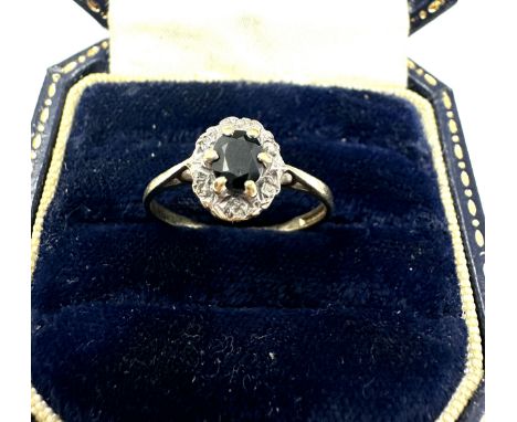 9ct Gold Sapphire Single Stone Ring With Diamond Surround (1.3g)