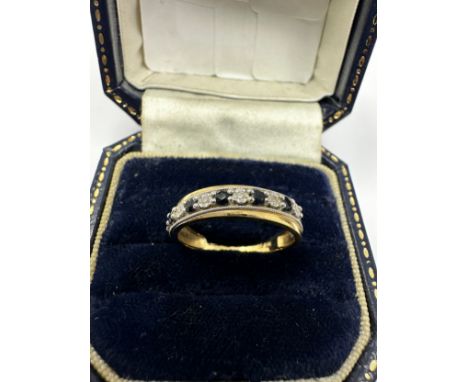 9ct Gold Vintage Diamond And Sapphire Set Half Hoop Eternity Ring (2g)