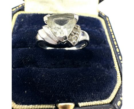 9ct White Gold Goshenite Single Stone Ring With White Gemstone Accent (2.5g)