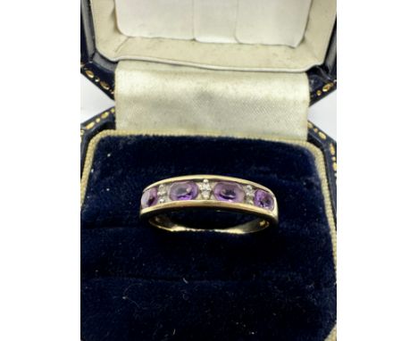 9ct Gold Amethyst  Ring With Diamond Spacers (2.1g)